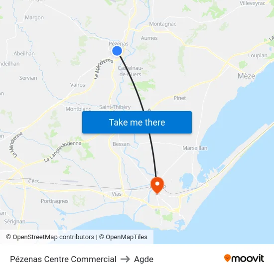 Pézenas Centre Commercial to Agde map