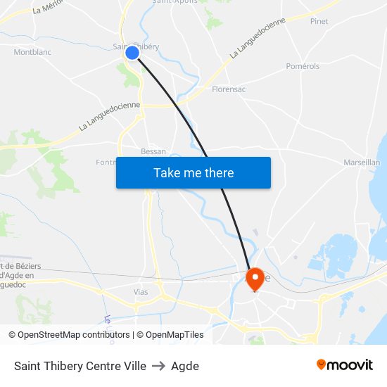 Saint Thibery Centre Ville to Agde map