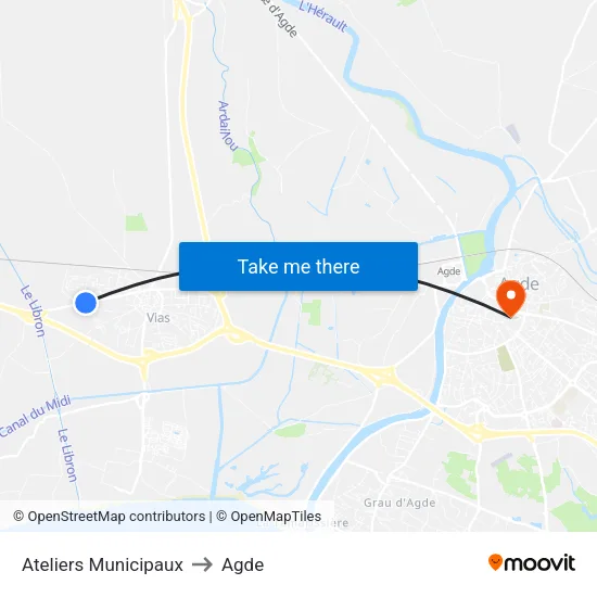 Ateliers Municipaux to Agde map