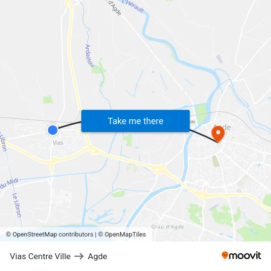 Vias Centre Ville to Agde map