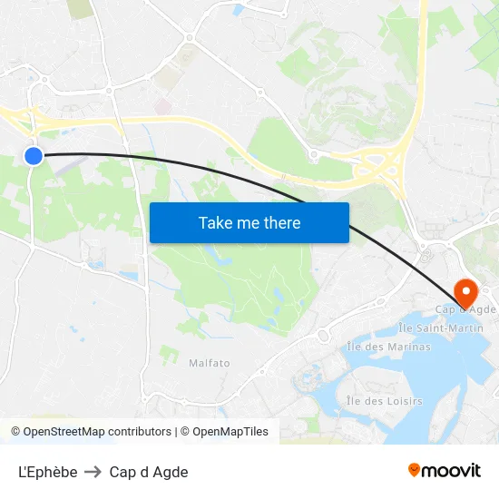 L'Ephèbe to Cap d Agde map