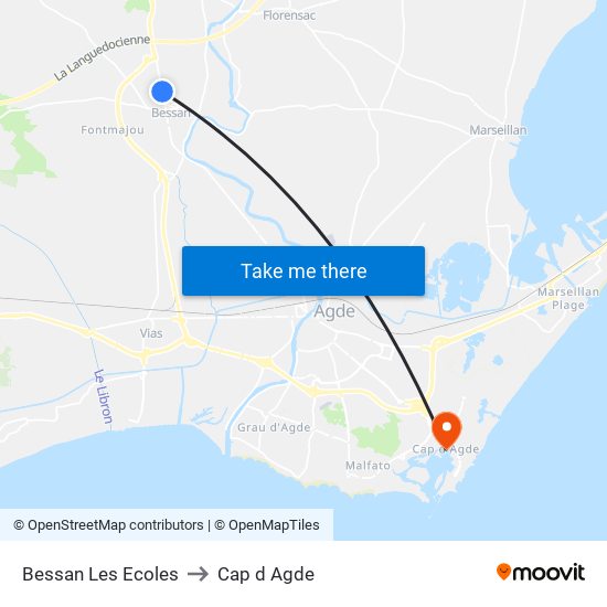 Bessan Les Ecoles to Cap d Agde map