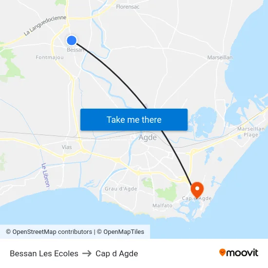 Bessan Les Ecoles to Cap d Agde map