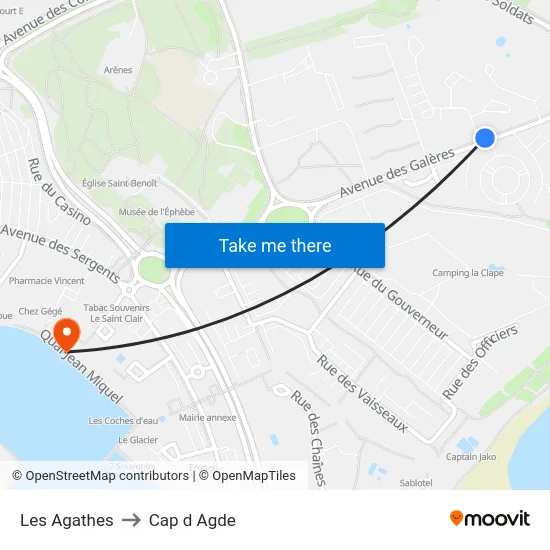 Les Agathes to Cap d Agde map