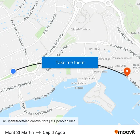 Mont St Martin to Cap d Agde map