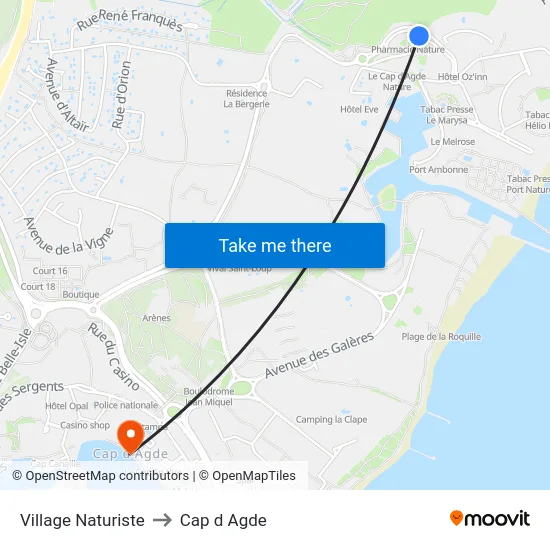 Village Naturiste to Cap d Agde map