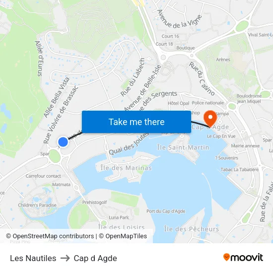 Les Nautiles to Cap d Agde map