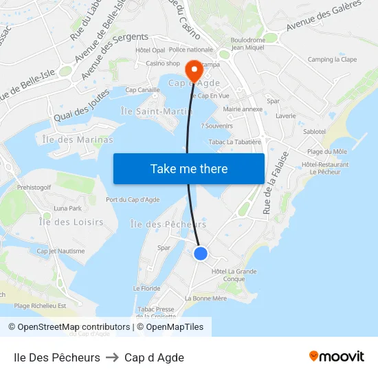 Ile Des Pêcheurs to Cap d Agde map