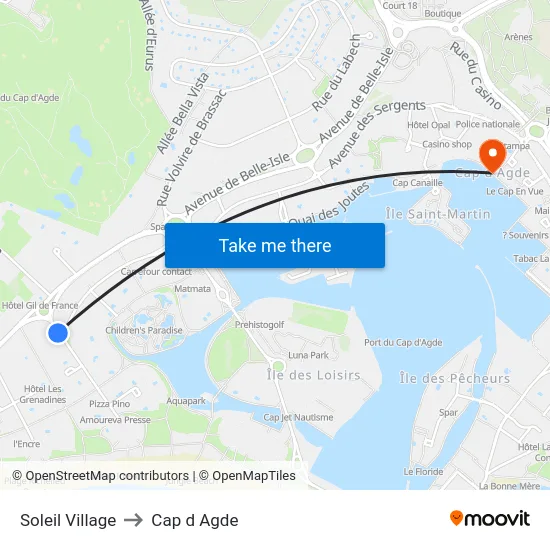 Soleil Village to Cap d Agde map