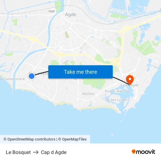 Le Bosquet to Cap d Agde map
