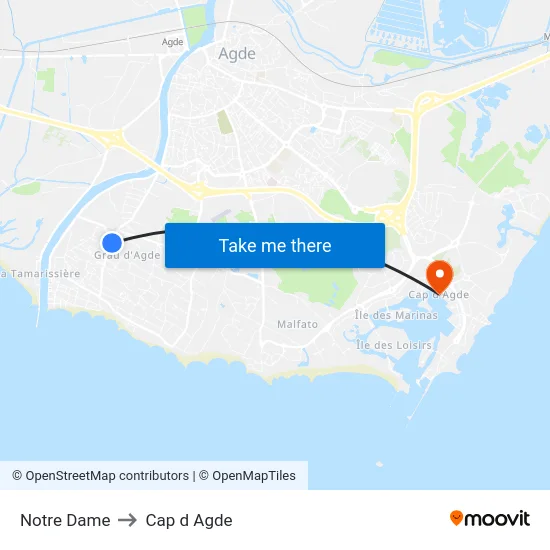 Notre Dame to Cap d Agde map