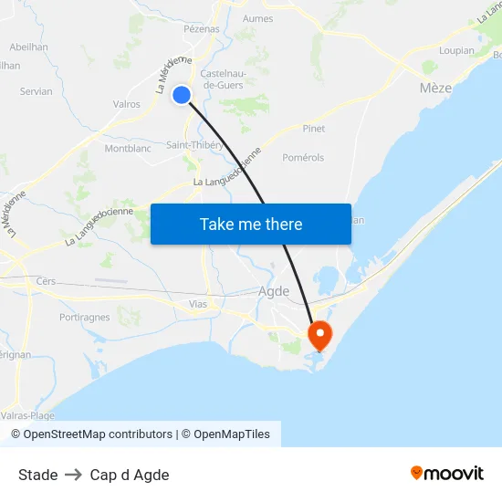 Stade to Cap d Agde map