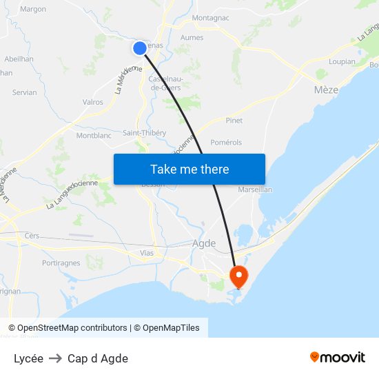 Lycée to Cap d Agde map