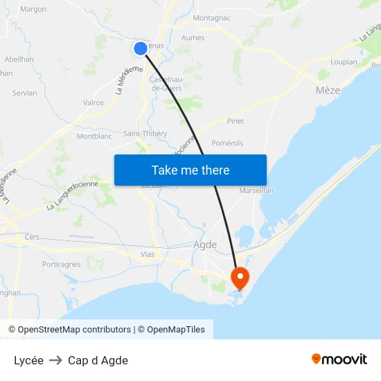 Lycée to Cap d Agde map