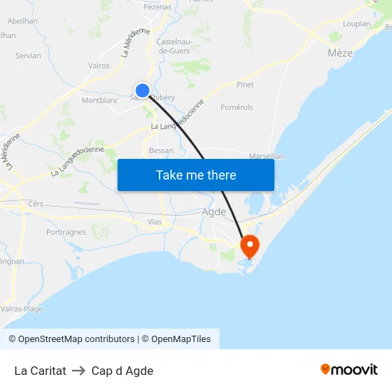La Caritat to Cap d Agde map