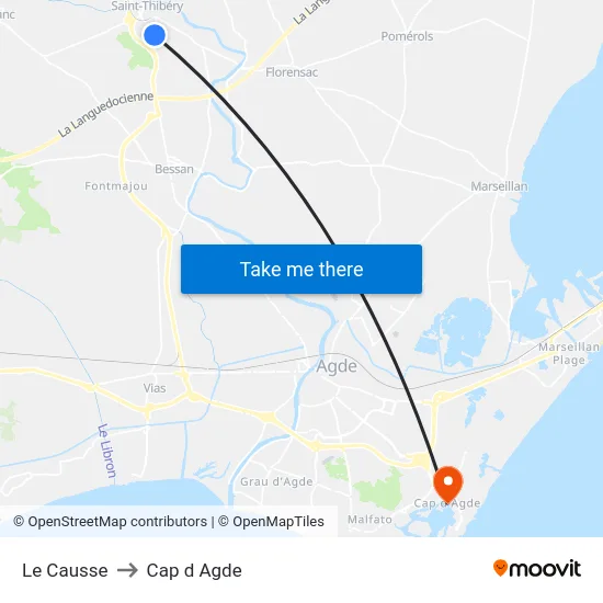 Le Causse to Cap d Agde map