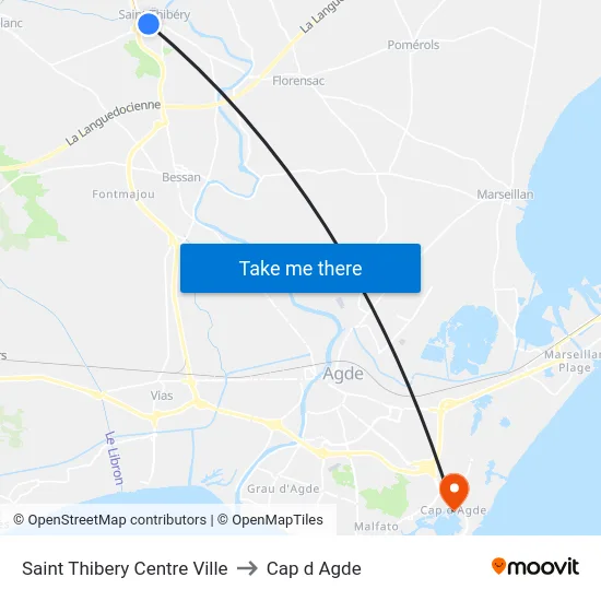 Saint Thibery Centre Ville to Cap d Agde map