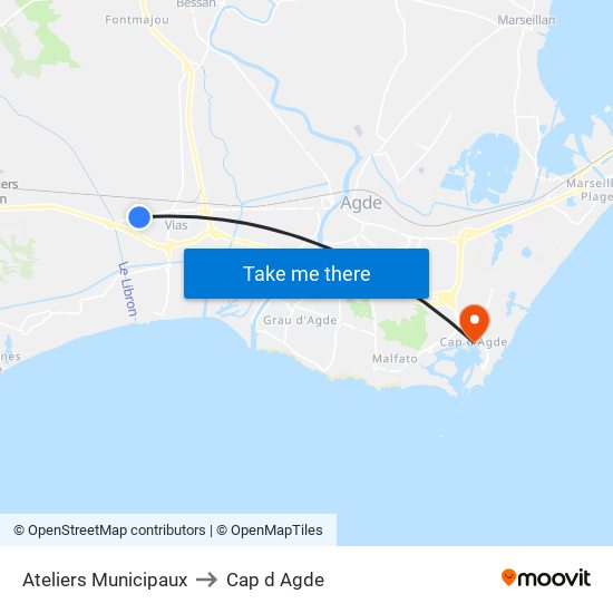 Ateliers Municipaux to Cap d Agde map