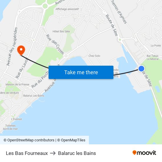 Les Bas Fourneaux to Balaruc les Bains map