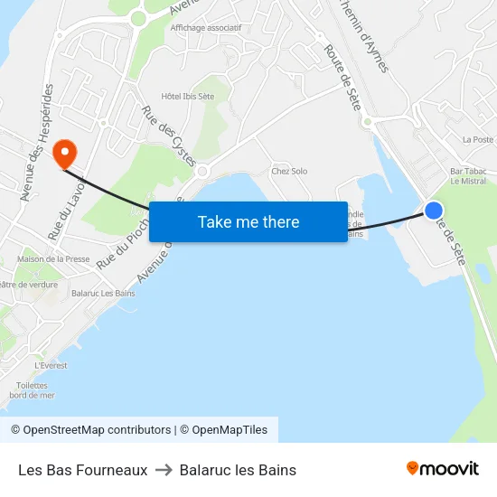 Les Bas Fourneaux to Balaruc les Bains map