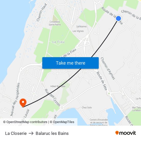 La Closerie to Balaruc les Bains map