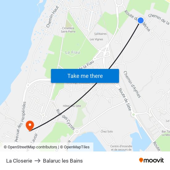 La Closerie to Balaruc les Bains map