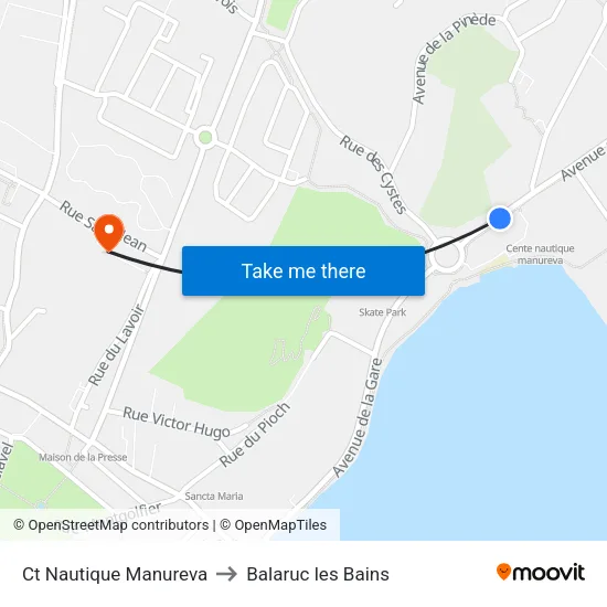 Centre Nautique Manureva to Balaruc les Bains map