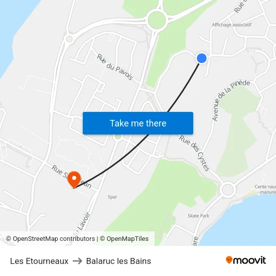 Les Etourneaux to Balaruc les Bains map