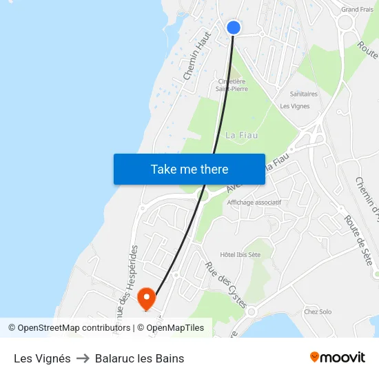 Les Vignés to Balaruc les Bains map