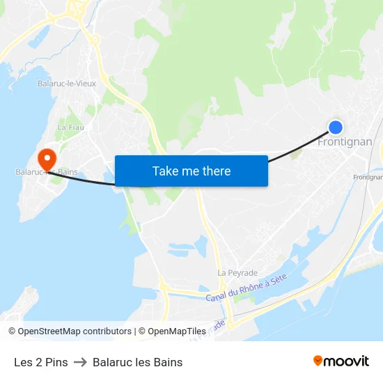 Les 2 Pins to Balaruc les Bains map