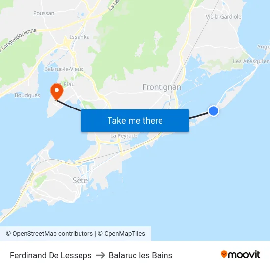 Ferdinand De Lesseps to Balaruc les Bains map