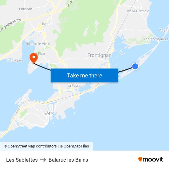 Les Sablettes to Balaruc les Bains map