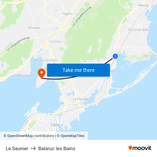 Le Saunier to Balaruc les Bains map