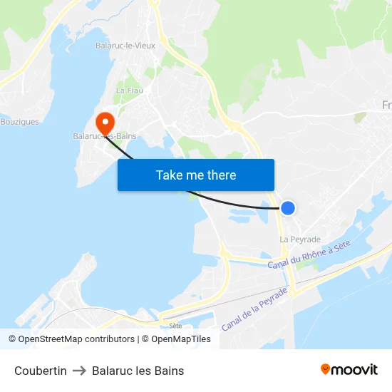 Coubertin to Balaruc les Bains map