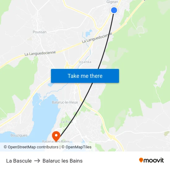 La Bascule to Balaruc les Bains map