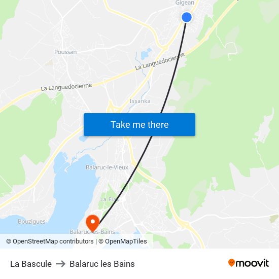 La Bascule to Balaruc les Bains map