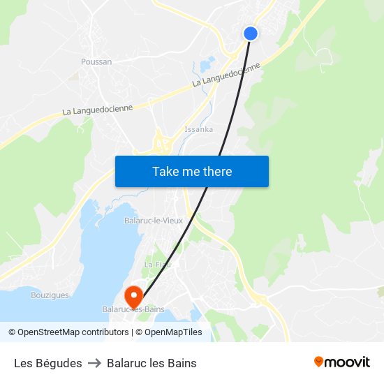 Les Bégudes to Balaruc les Bains map