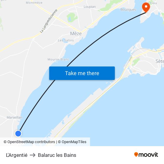 L'Argentié to Balaruc les Bains map