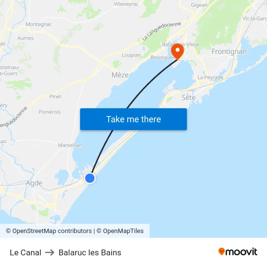 Le Canal to Balaruc les Bains map