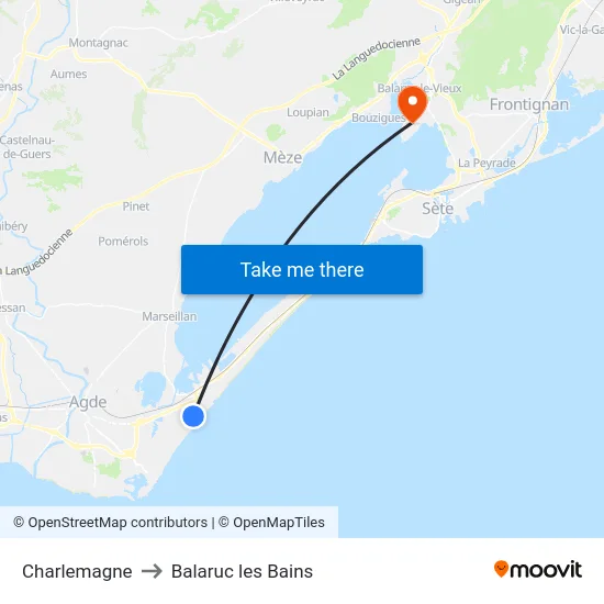 Charlemagne to Balaruc les Bains map