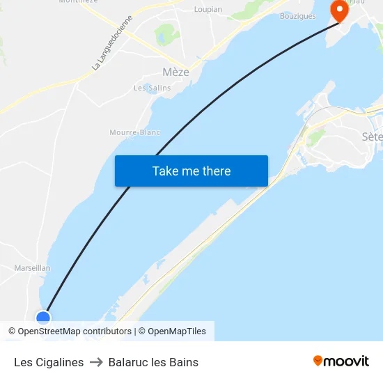 Les Cigalines to Balaruc les Bains map