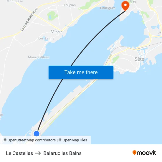 Le Castellas to Balaruc les Bains map