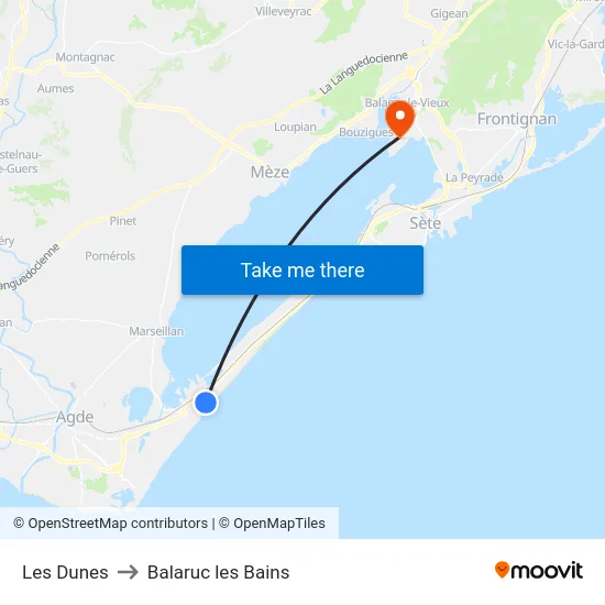 Les Dunes to Balaruc les Bains map