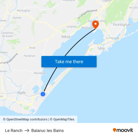 Le Ranch to Balaruc les Bains map