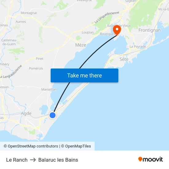 Le Ranch to Balaruc les Bains map