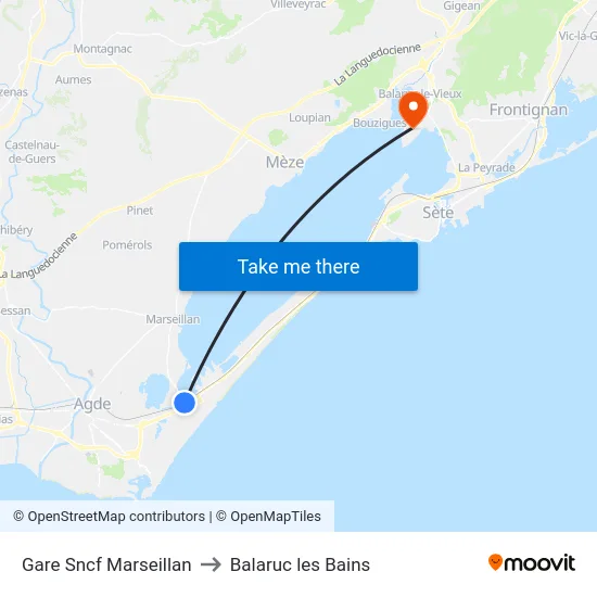 Gare Sncf Marseillan to Balaruc les Bains map
