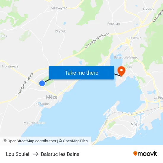 Lou Souleil to Balaruc les Bains map