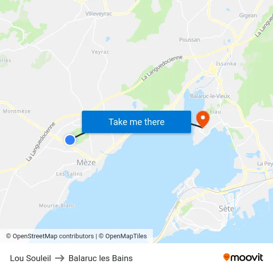Lou Souleil to Balaruc les Bains map