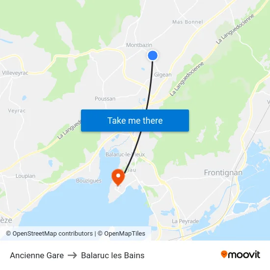 Ancienne Gare to Balaruc les Bains map