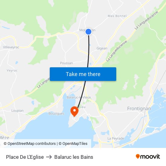 Place De L'Eglise to Balaruc les Bains map